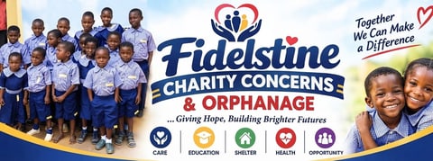 Fidelstine banner: children in new school uniforms beside the charity name and the words Together we can make a difference