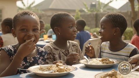 Children smiling as they enjoy a meal together
